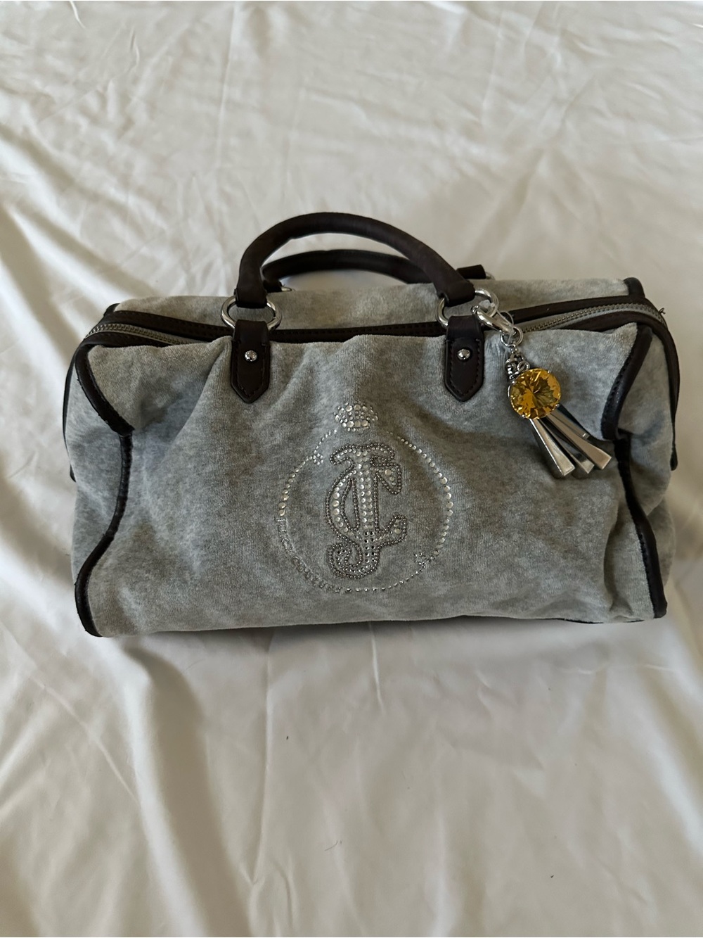Y2K Juicy Couture Bowler Bag “Grey and Brown Leather” - Picture 1 of 11